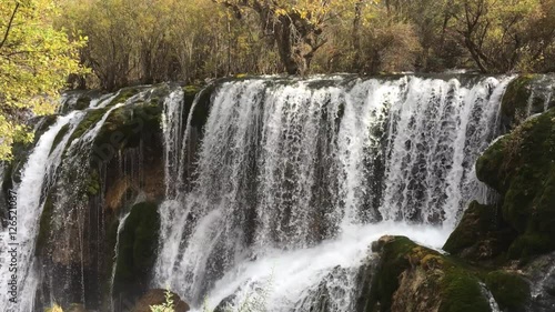 Pearl Shoal Waterfalls at Jiuzhaigou National Park  lake,  The UNESCO World Heritage in Sichuan , China in  Autumn  in November  located in  in  Tibetan-Qiang of Sichuan ,China
