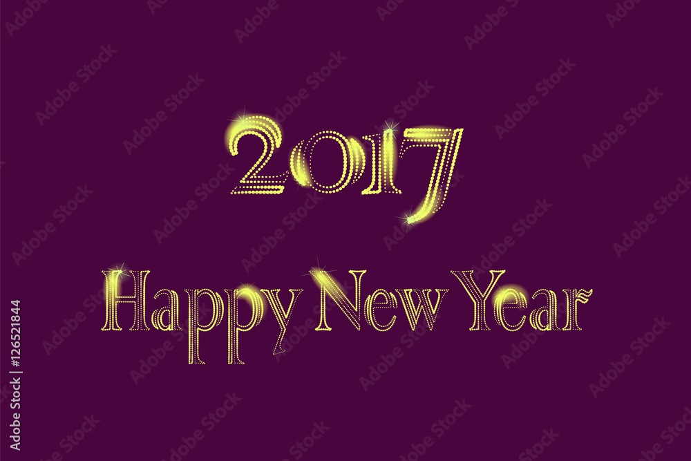 Golden New Year 2017 Greeting Card. Magic sparkle Vector gold glittering textured art