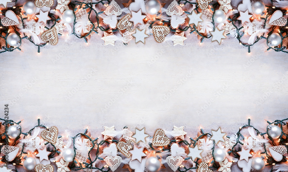 Christmas time, background with gingerbread - obrazy, fototapety, plakaty 