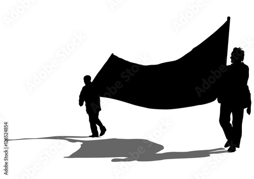 People of with large flags on white background