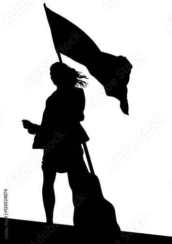 People of with large flags on white background