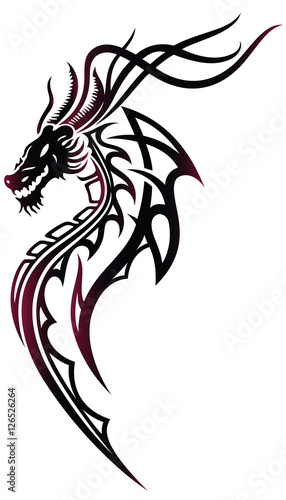 Fantasy Drache im Tribal und Tattoo Style. Feuerdrache.
