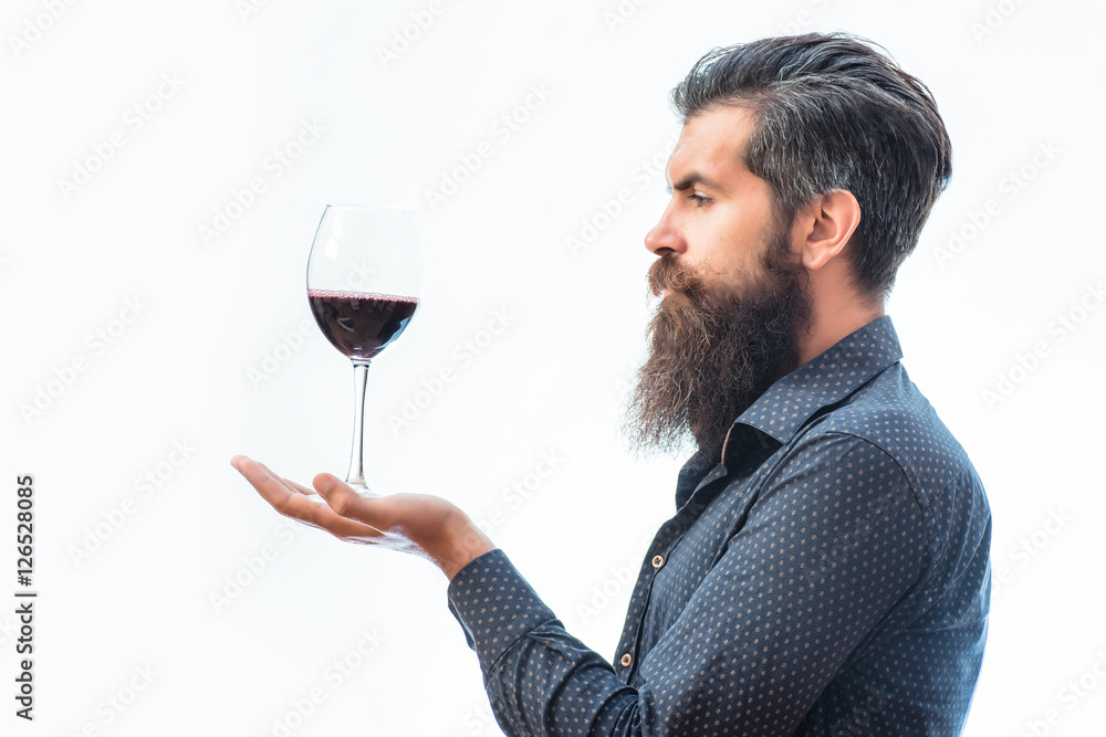 bearded man with wine