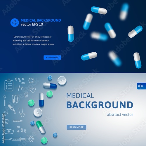 set of blue medical banners