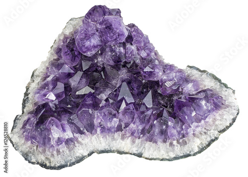 Amethyst crystal stone on white