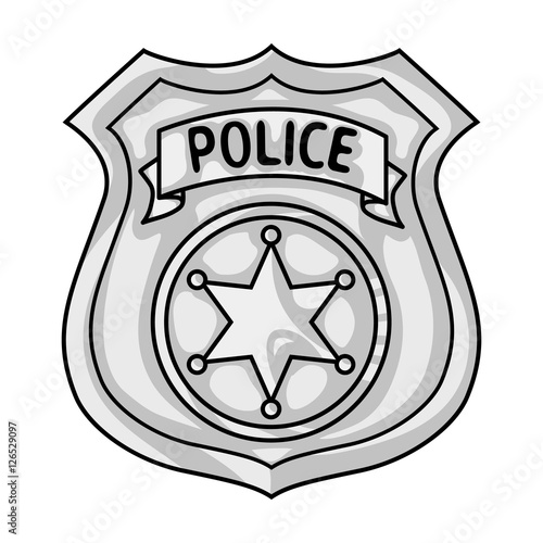 Police officer badge icon in monochrome style isolated on white background. Crime symbol stock vector illustration.