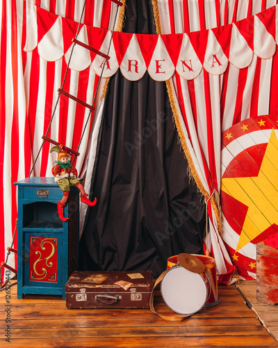 arena circus clown drum suitcase