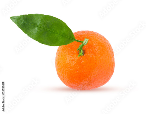 tangerine or mandarin fruit with green leaf