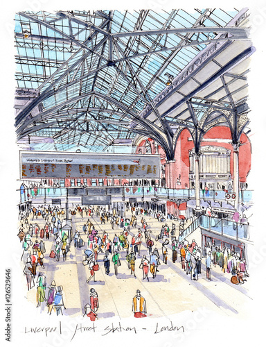 Liverpool Street Station in beautiful and artistic watercolours photo