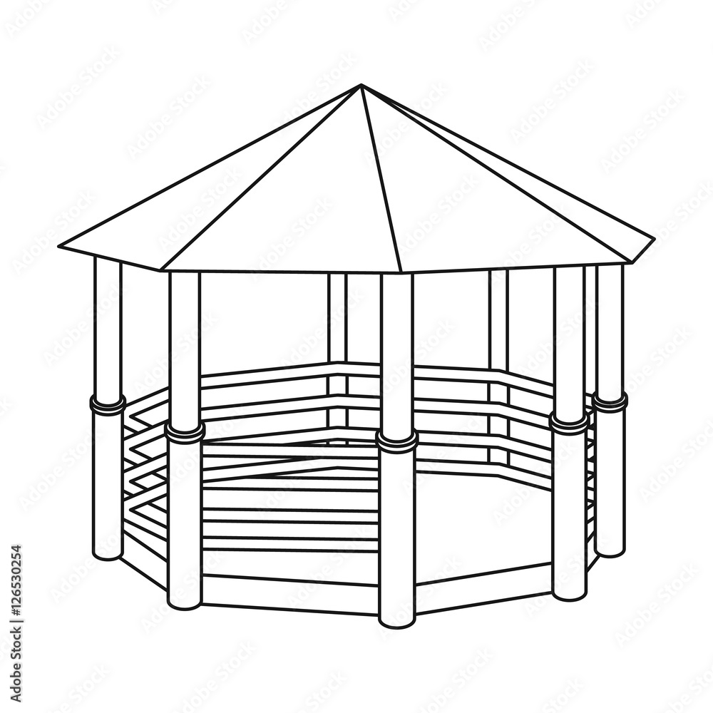 Gazebo icon in outline style isolated on white background. Park symbol ...