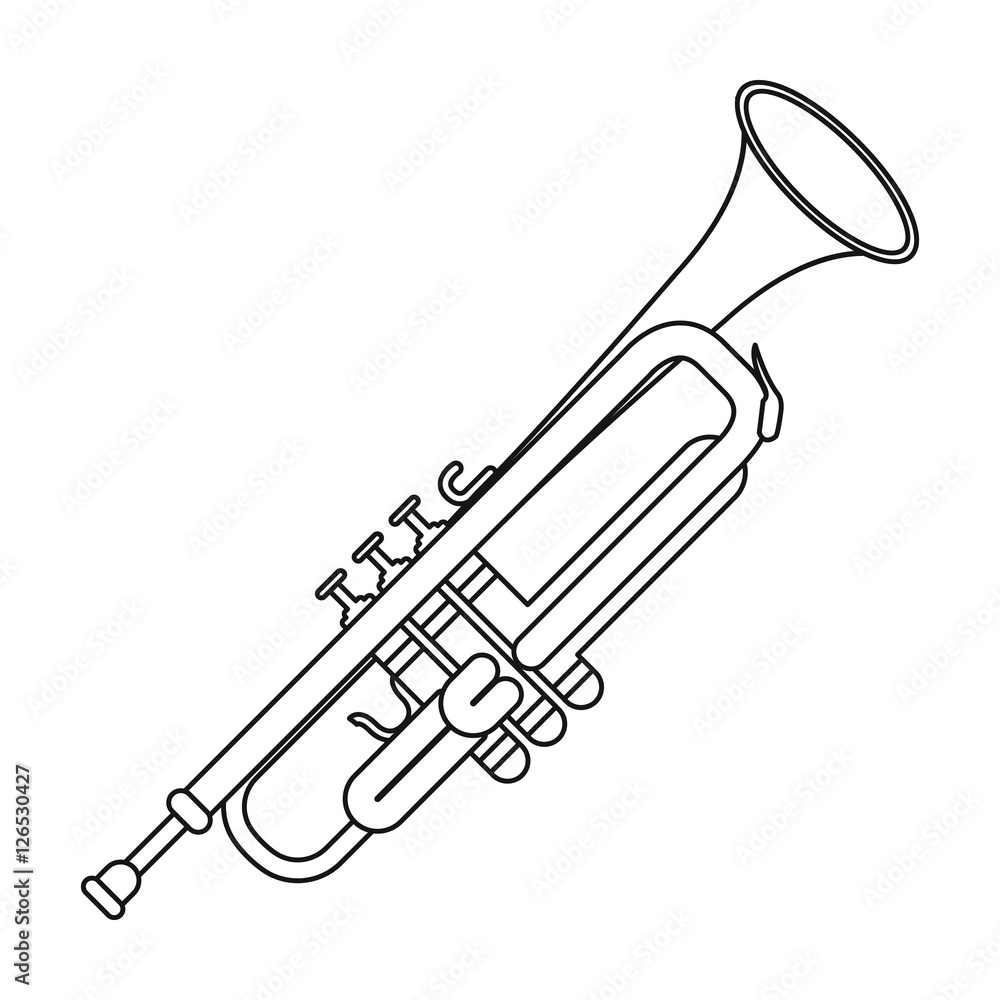 Trumpet icon in outline style isolated on white background. Musical instruments symbol stock
