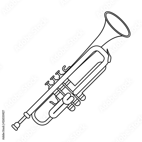 Trumpet icon in outline style isolated on white background. Musical instruments symbol stock vector illustration