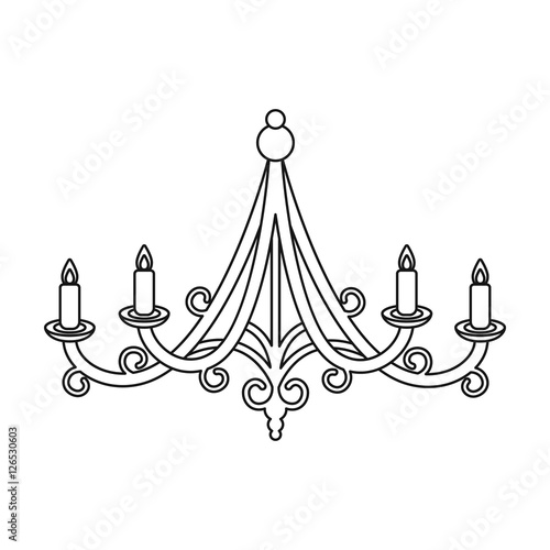 Chandelier icon in outline style isolated on white background. Light source symbol stock vector illustration