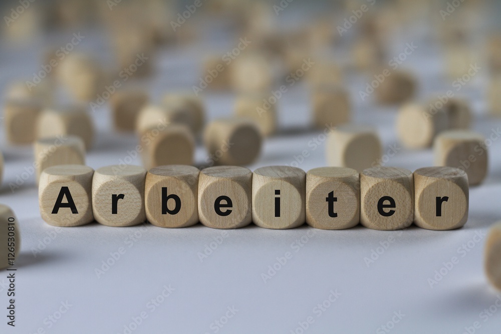 Arbeiter - Holzwürfel mit Buchstaben