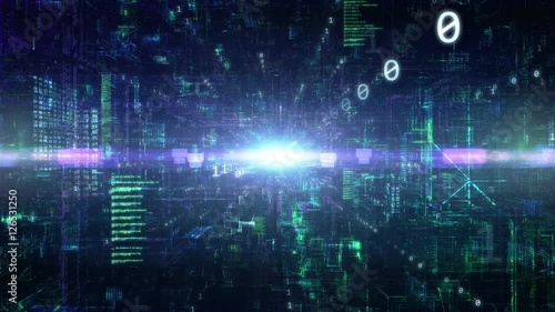 Cybernetic brain. Zooming through eye. 