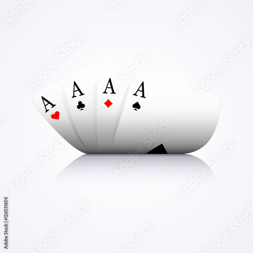 Four aces combination, poker, casino, curved, isolated on white background