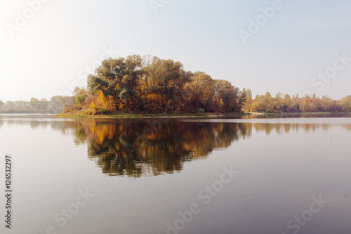 autumn landscape on the river autumn morning. Belarus