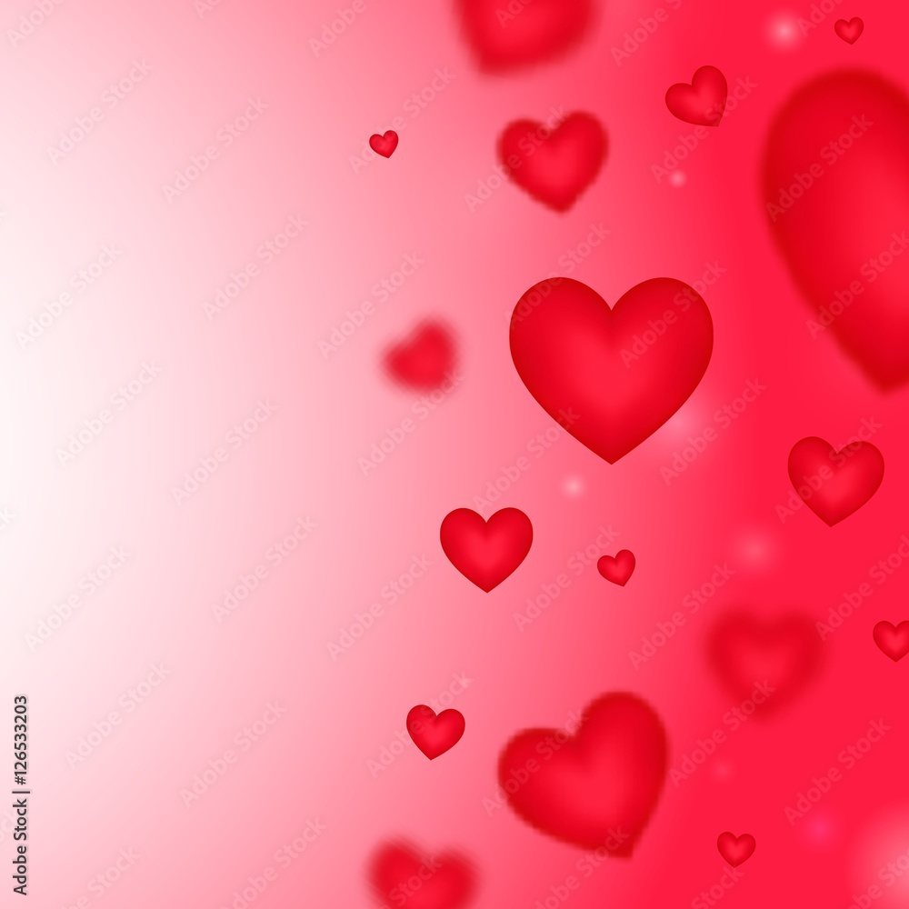 Pink background with falling blurred hearts.