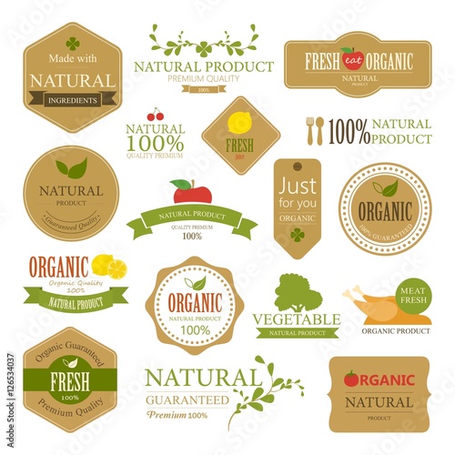 Set of Fresh Organic Label and Element. Nature label.