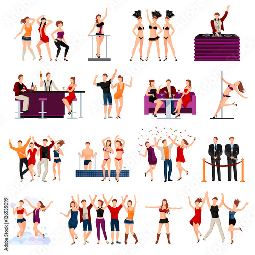 Dancing Club People Flat Icons Set