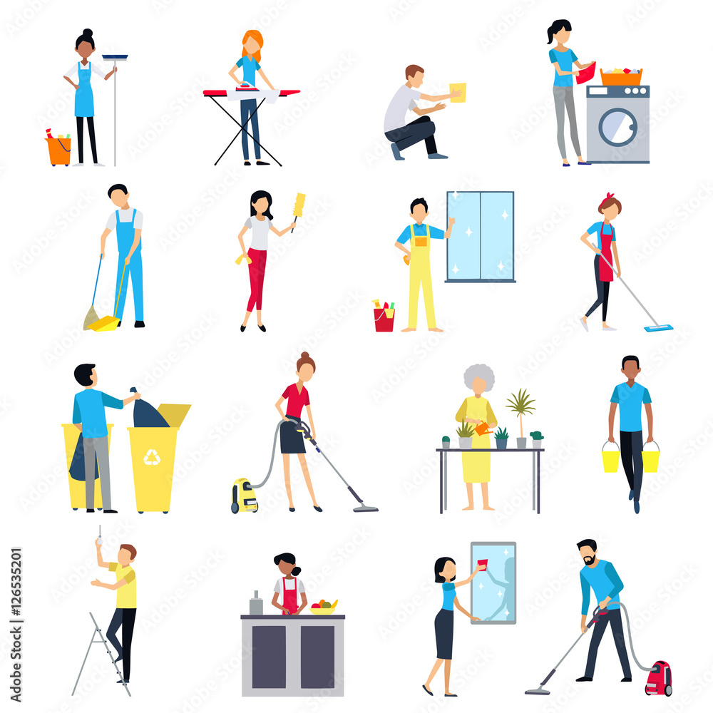 Cleaning People Icons Set