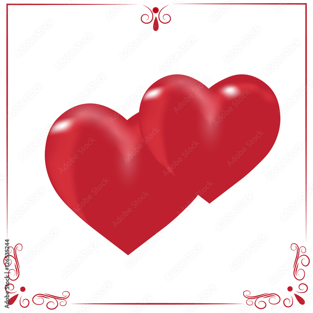 Card for Valentine's Day. Two hearts on a white background isolated, illustration