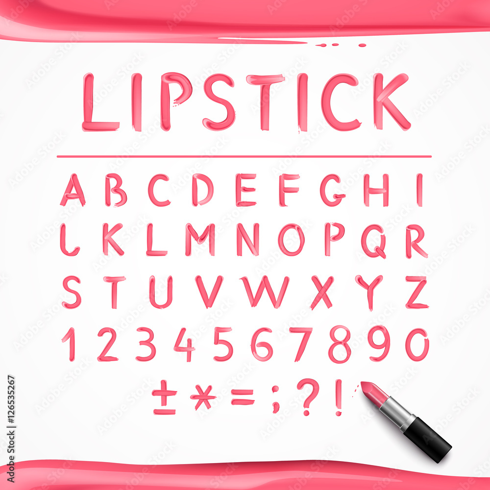 Pink Red Glossy Lipstick Alphabet Poster Pink Red Glossy Lipstick Alphabet Poster