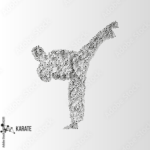 Abstract geometric molecule polygonal karate man silhouette isolated on gradient background