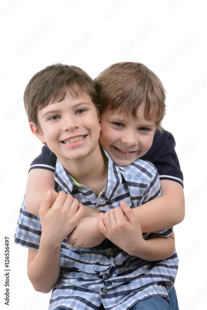 two boys playful isolated white background two boys playful isolated white background
