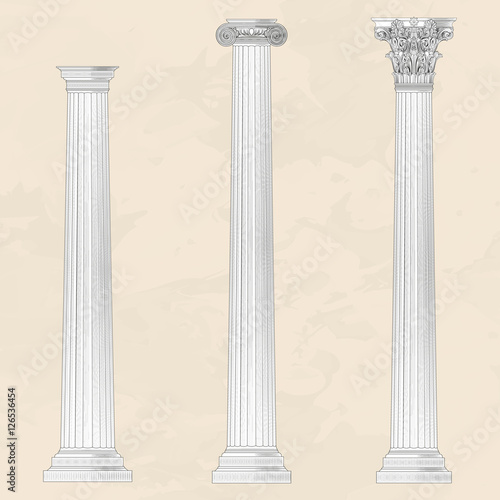 Classical ellinic architectural order set on beige marble background