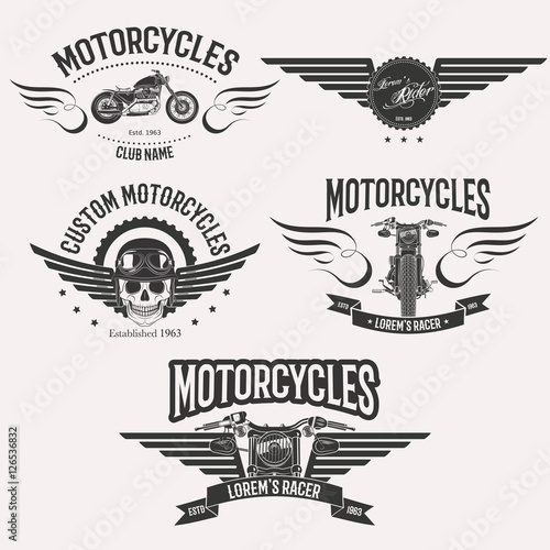 Vintage custom motorcycle racer stars logo set isolated on white background