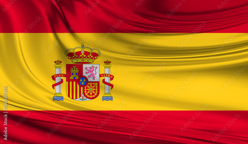 National waving flag of Spain on a silk drape National waving flag of Spain on a silk drape