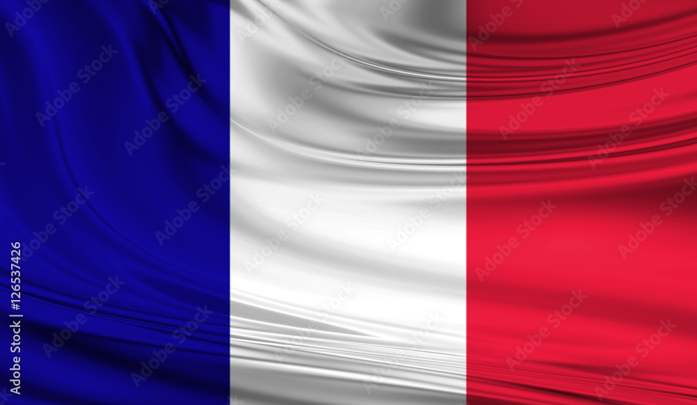 National waving flag of France on a silk drape