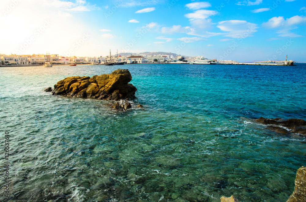 A sea harbour in Mykonos island locate in Aegeon sea A sea harbour in Mykonos island locate in Aegeon sea