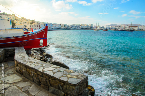 A sea harbour in Mykonos island locate in Aegeon sea photo