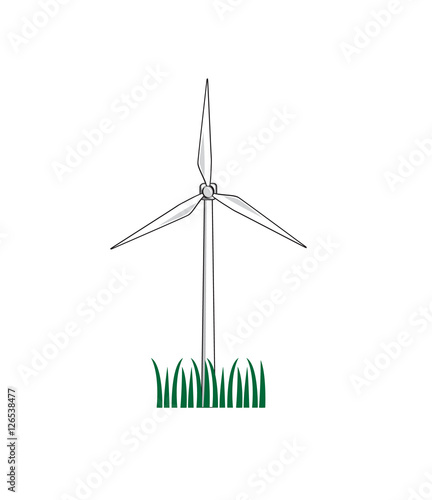 Vector sketch of a wind turbine with grass