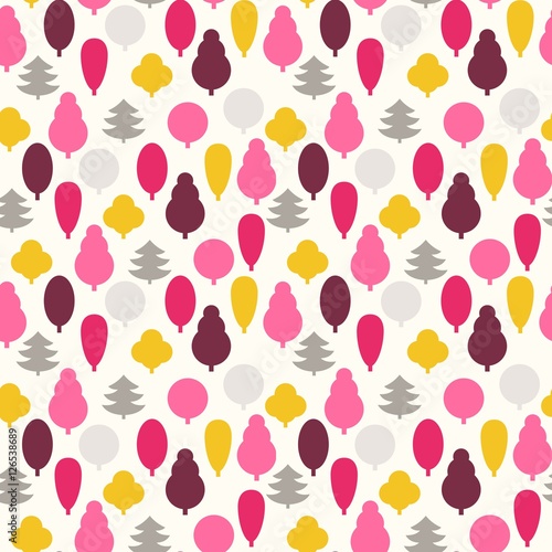 Seamless pattern. Bright trees for greeting cards, posters.Set of stylized trees