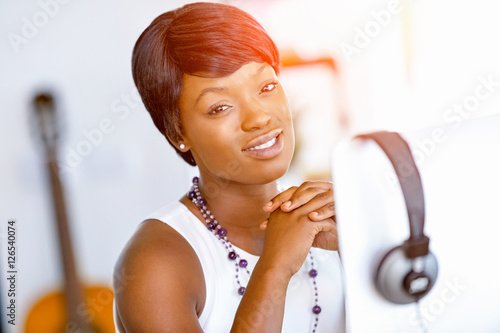 Portrait of businesswoman working at her desk in office