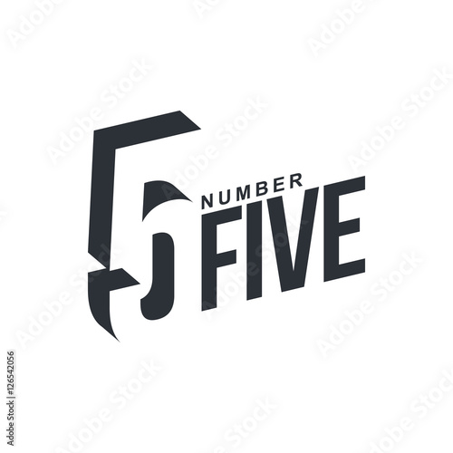 Black and white number five diagonal logo template, vector illustrations isolated on white background. Graphic logo with diagonal logo with number five