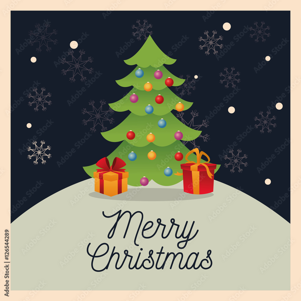 Pine tree and gifts icon. Christmas season card decoration and celebration theme. Colorful design. Vector illustration Pine tree and gifts icon. Christmas season card decoration and celebration theme. Colorful design. Vector illustration