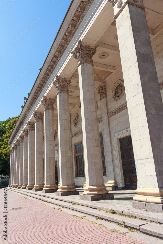 Columns of a building in the classical style of the Soviet era.
