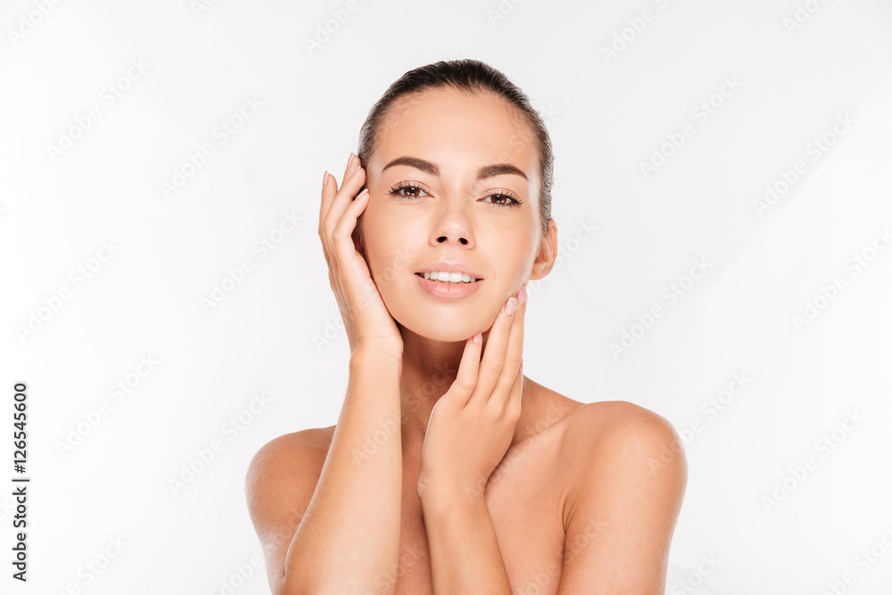 Portrait of a woman with fresh skin looking at camera Portrait of a woman with fresh skin looking at camera