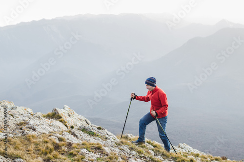 Difficult hike with trekking poles