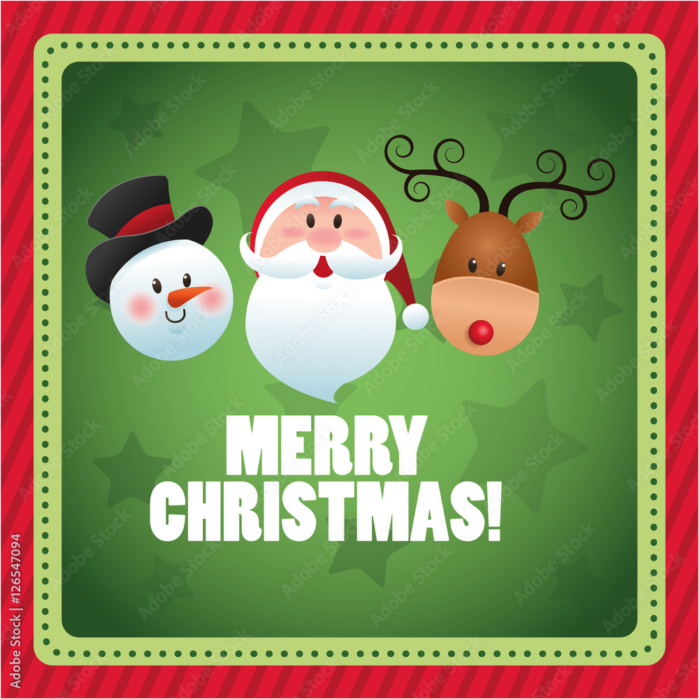 Santa snowman and deer cartoon icon. Christmas season card decoration and celebration theme. Colorful design. Vector illustration Santa snowman and deer cartoon icon. Christmas season card decoration and celebration theme. Colorful design. Vector illustration