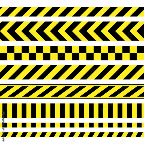 Vector set of seamless tapes, police line do not cross. For restriction and dangerous zones. © Designec