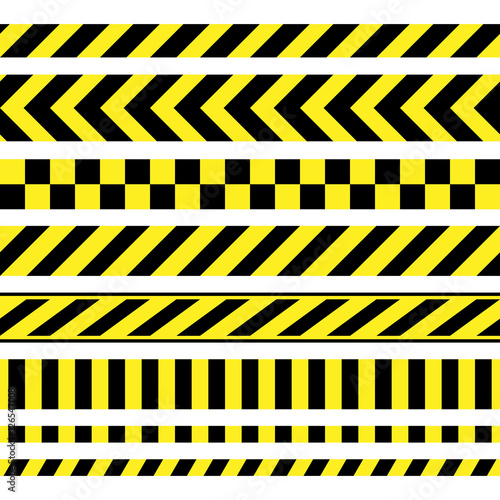 Vector set of seamless tapes, police line do not cross. For restriction and dangerous zones.