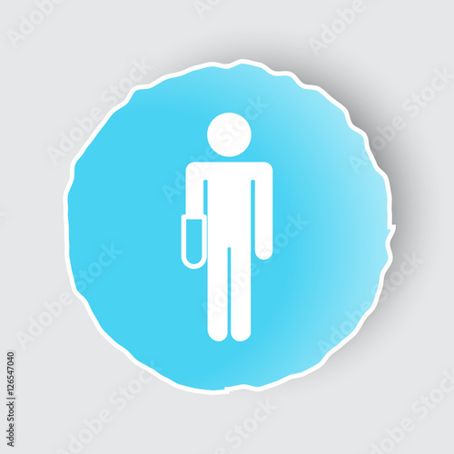 Blue app button with Hand icon on white.