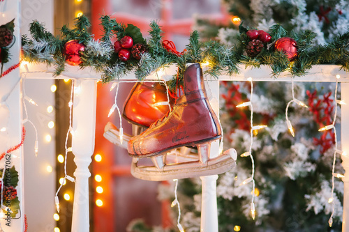 Christmas decorations in the form of red skates