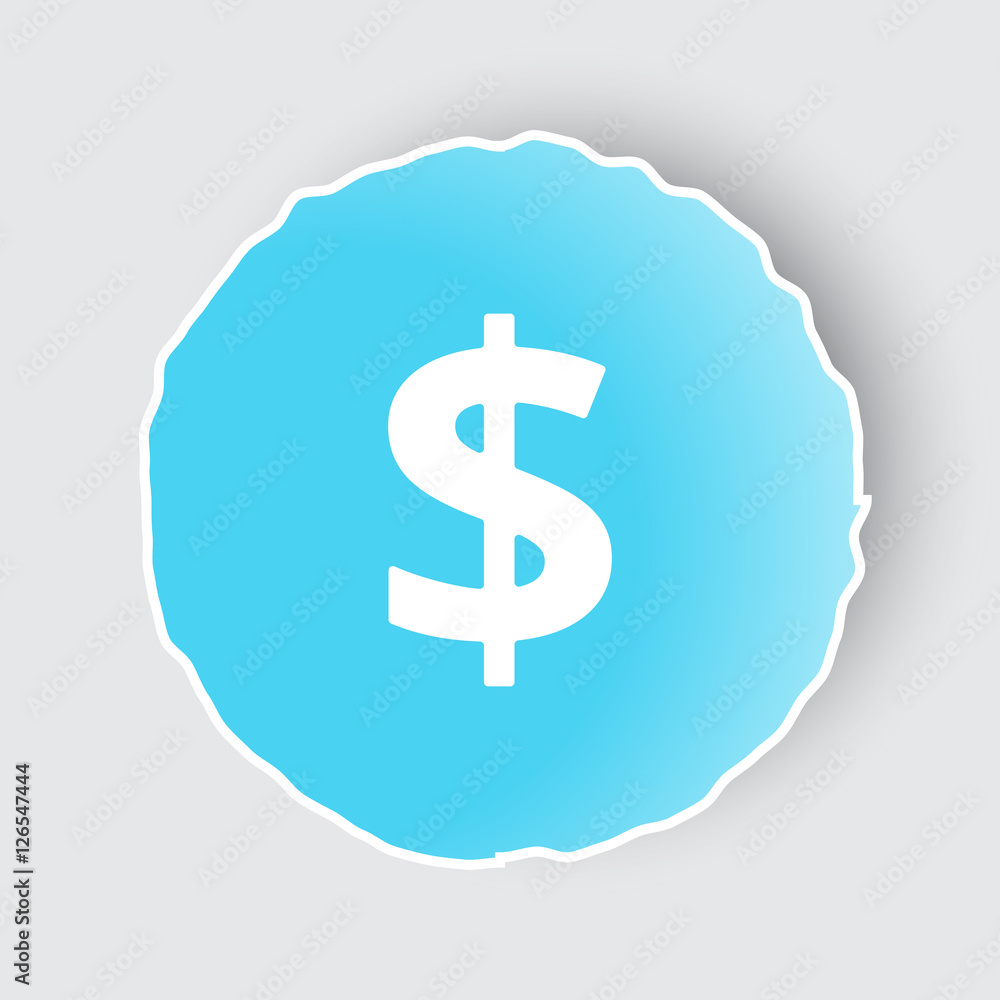 Blue app button with Dollar icon on white.