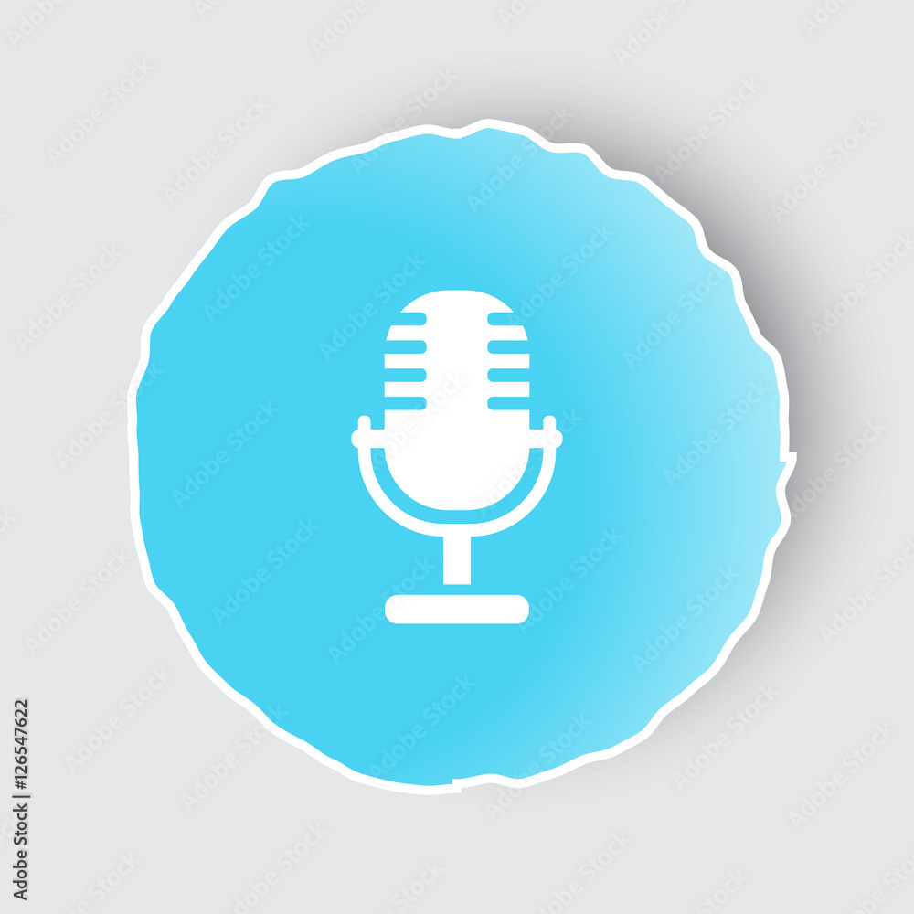 Blue app button with Microphone icon on white.